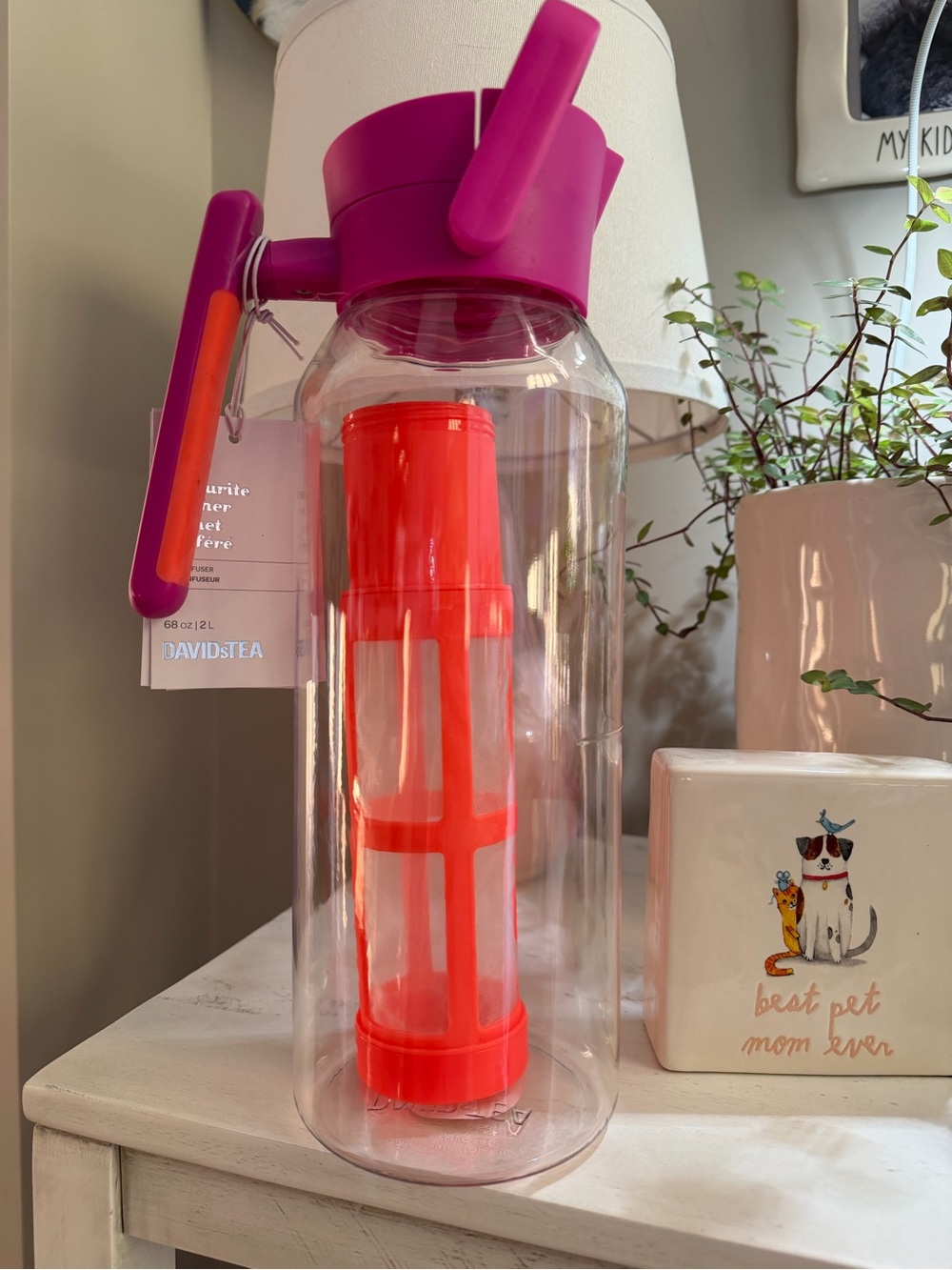 DAVIDsTEA Pink and Orange Infuser Water Pitcher - makes 2L - Plastic